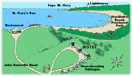 This is a drawing of Cape View Motel and Cottages and area